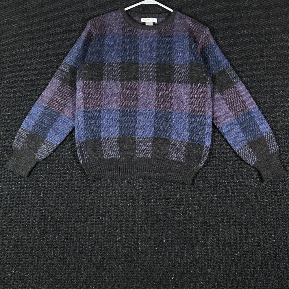Sync by Stacy Adams Women's Plaid Knit Sweater Pullover Blue Purple Size M